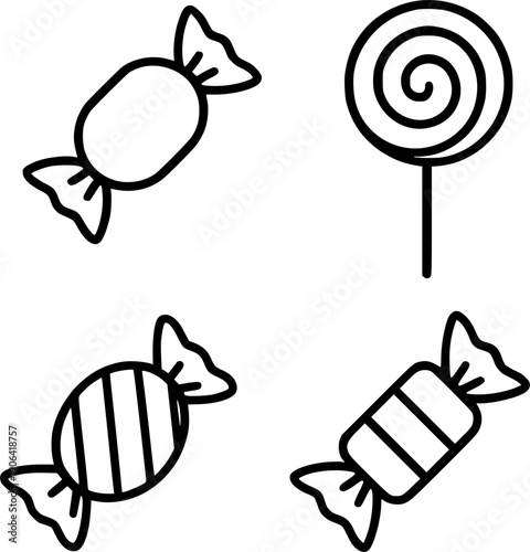 Vector illustration of 4 candies in outline design