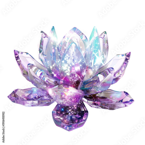 A vibrant crystal lotus flower glowing against a dark background