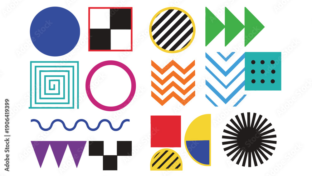 Obraz premium A colorful collection of geometric shapes on a white background
