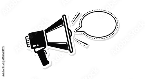 A black silhouette of a megaphone with a speech bubble ideal for announcements on transparent background silhouette high quality professional detailed