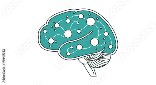 An illustration of a human brain with teal-colored cerebral cortex and visible neural connections