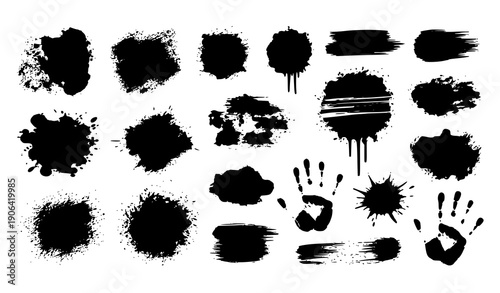 Grunge black smudge and ink texture vector elements