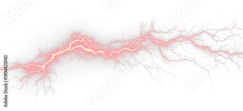 Powerful red thunder lightning with bright electric glow and dramatic energy burst PNG