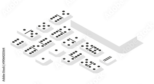 Isometric depiction of scattered domino tiles with a stacked block ideal for game design on transparent background silhouette high quality professional
