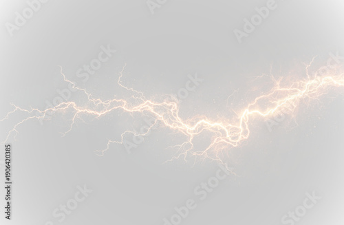 Neon yellow electric lightning with glowing branches and intense plasma energy PNG