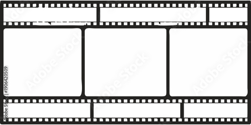 A black filmstrip with six blank rectangular frames isolated on white