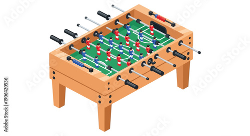 Isometric illustration of a foosball table with players rods and legs on transparent background silhouette high quality professional detailed modern elegant