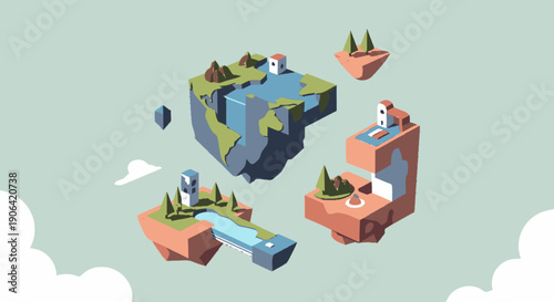 Floating Islands with Water and Trees.