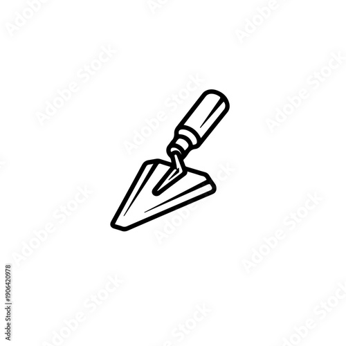 A modern isometric line art illustration of a masonry trowel. This 3D perspective silhouette combines technical precision with clean minimalist aesthetics, ideal for architectural icons