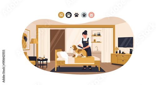 Professional groomer styling a fluffy dog in a clean salon.