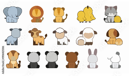 Cute baby animal cartoon vector set with adorable flat characters isolated on white background