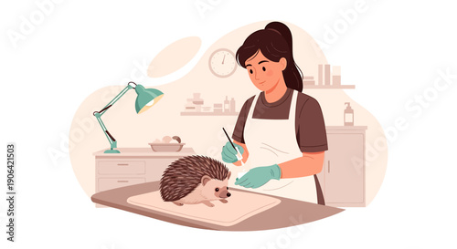 Woman grooming a hedgehog with care and precision.