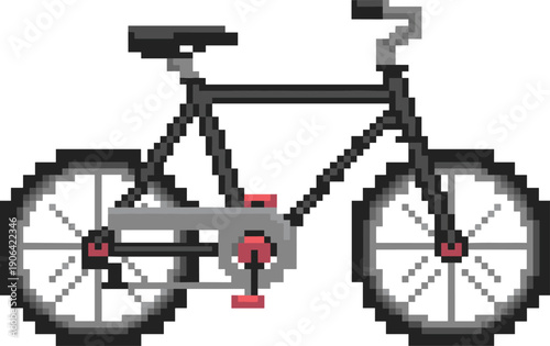 Pixel art bicycle icon in retro 8 bit style representing cycling transportation eco friendly travel fitness and urban mobility concept