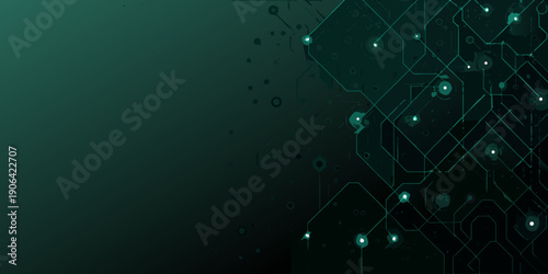 Abstract dark teal background with glowing network and geometric connections