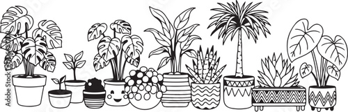 Black and white of various potted plants houseplants plant black and white line tropical plants indoor plants