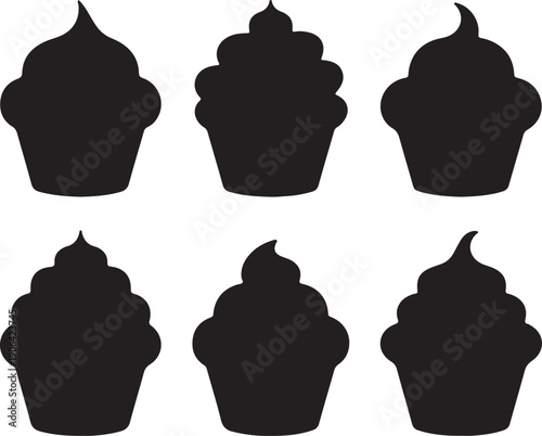 cupcake frost minimal food icon set,  sweet bakery vector illustration