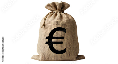 Large beige money sack with black euro symbol on dark background