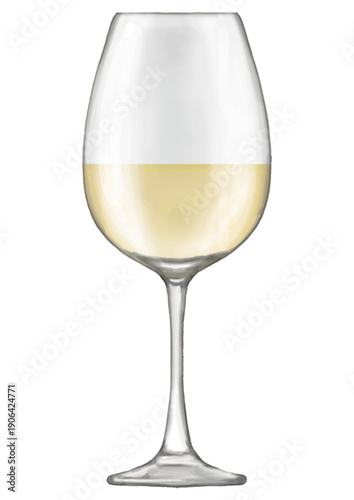 グラスに入った白ワイン。リアルタッチなイラスト