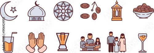 Ramadan including mosque star moon lantern dates drinks and family