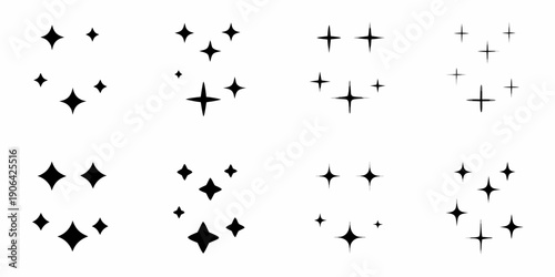 Collection of abstract star and plus sign shapes on white background