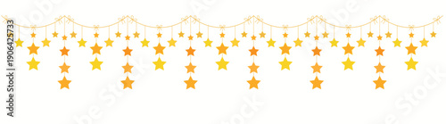 Decorative border featuring a row of yellow and orange stars hanging in a festive garland pattern