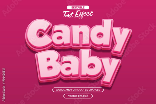 Candy baby editable text effect with 3d pink text style