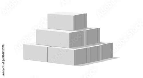 A grayscale stack of cubic boxes arranged in a pyramid shape ideal for digital use on transparent background silhouette high quality