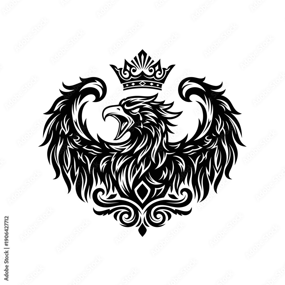 Obraz premium Majestic eagle with crown illustration on transparent background viewed from front