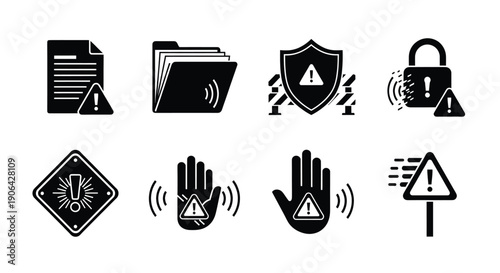 Collection of icons representing security, file management, and restricted access