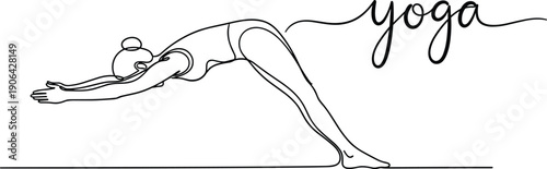 Yoga pose silhouette illustration, downward dog position, mindfulness exercise art, fitness and wellness design for meditation, balance, flexibility practice elements, flat vector illustration