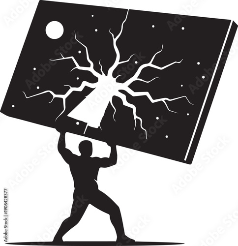 Man holding up a blackboard with lightning and stars