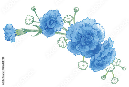青いカーネーションのイラスト。ベクターイラスト素材。