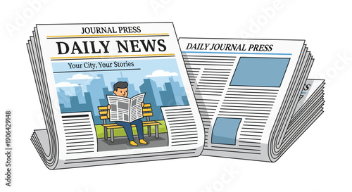 A colorful illustration of stacked newspapers with a person reading ideal for design work on transparent background silhouette high quality professional
