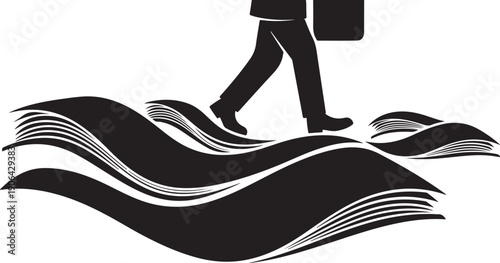 Businessman walking on wavy lines with briefcase in hand