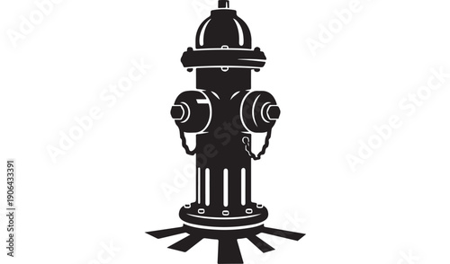 Fire hydrant in simple black silhouette with bold lines and stark contrast on white background for urban safety icon
