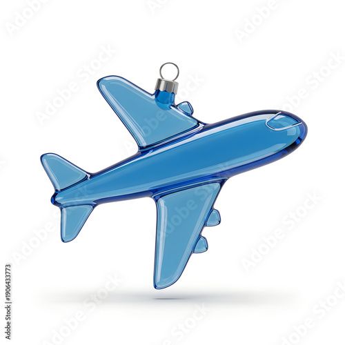 Blue Glass Airplane Ornament Isolated on White Background