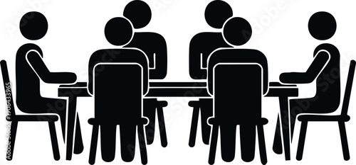 Monochrome Silhouette of a Professional Boardroom Meeting, vector, illustration, silhouette