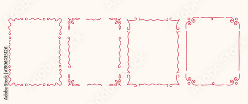 Vintage Wavy Rectangle Frames Set. Elegand Hand Drawn Red Ink Borders. Empty decorative templates for text message. Flirty Coquette Aesthetic. Vector illustration