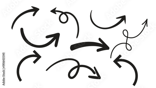 Hand Drawn Curved Arrow Set Directional Doodle Icons