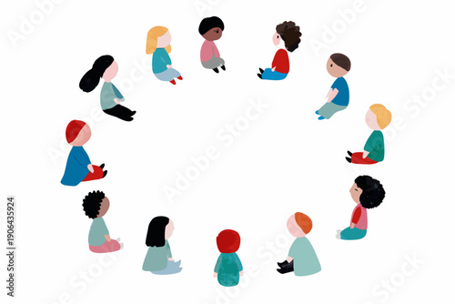 Diverse group of people sitting in a circle illustrated style