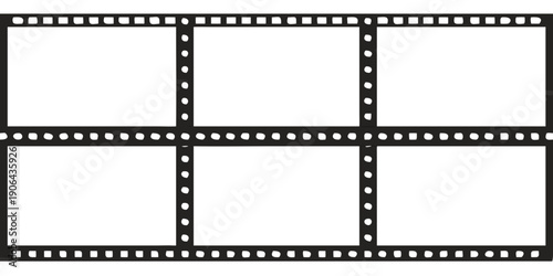 A strip of blank film negative with sprocket holes and a black frame