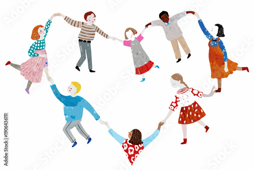 Children holding hands in a circle forming a heart shape