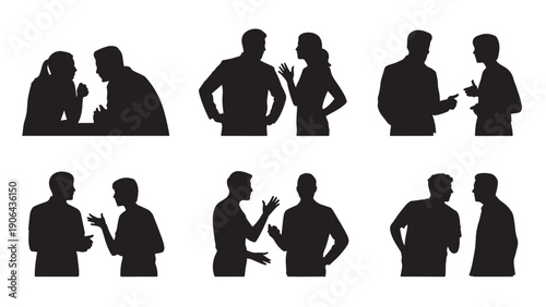 Silhouettes of pairs of people engaged in conversation