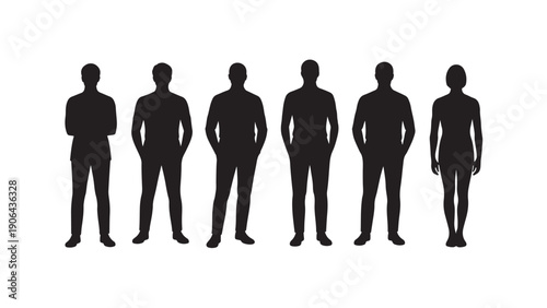 Silhouettes of clothed figures beside an unclothed form