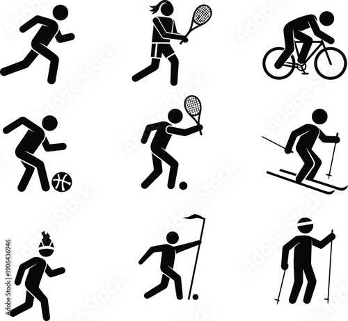 Olympic sports icons featuring various athletes engaged in different disciplines