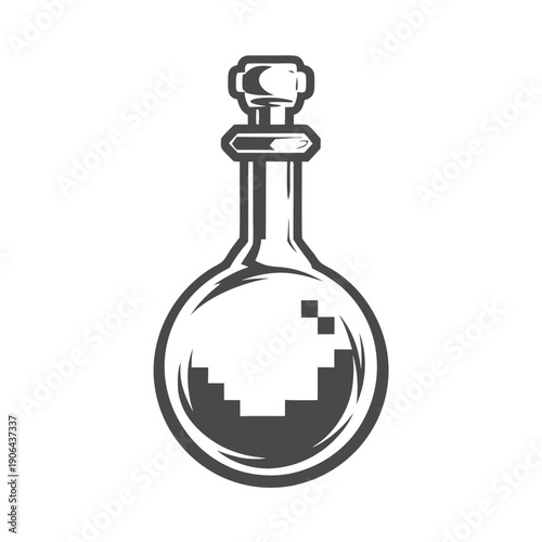 Pixel Art Round Potion Bottle Silhouette Icon for Fantasy RPG Game Inventory