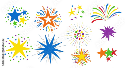 Colorful starburst designs explode in a digital illustration collection cvbnm
