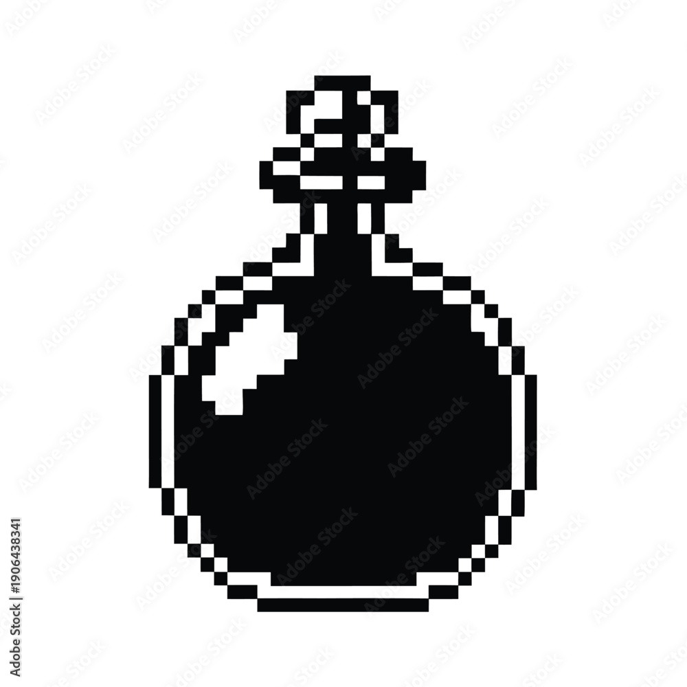 Obraz premium Black Silhouette of a Pixel Art Potion Bottle for Alchemy, Magic, and Gaming Mobile Apps