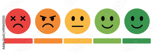 Set of feedback scale with five emoticons from sad to happy, vector icons perfect for surveys