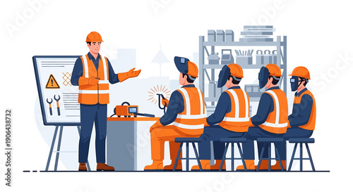 Construction worker teaching safety class to trainees.